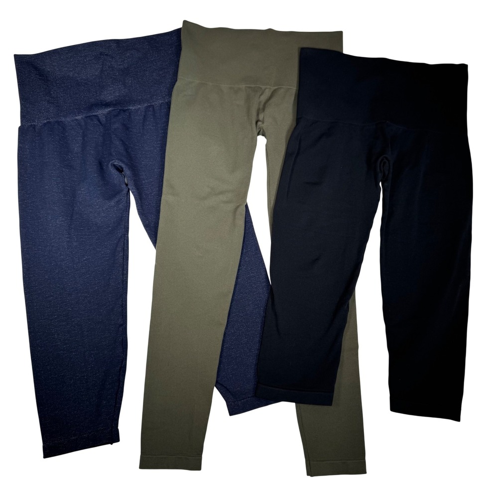 Soma Leggings Set‎ of 3 High Waist Seamless Capri Cropped Black Olive Navy Large